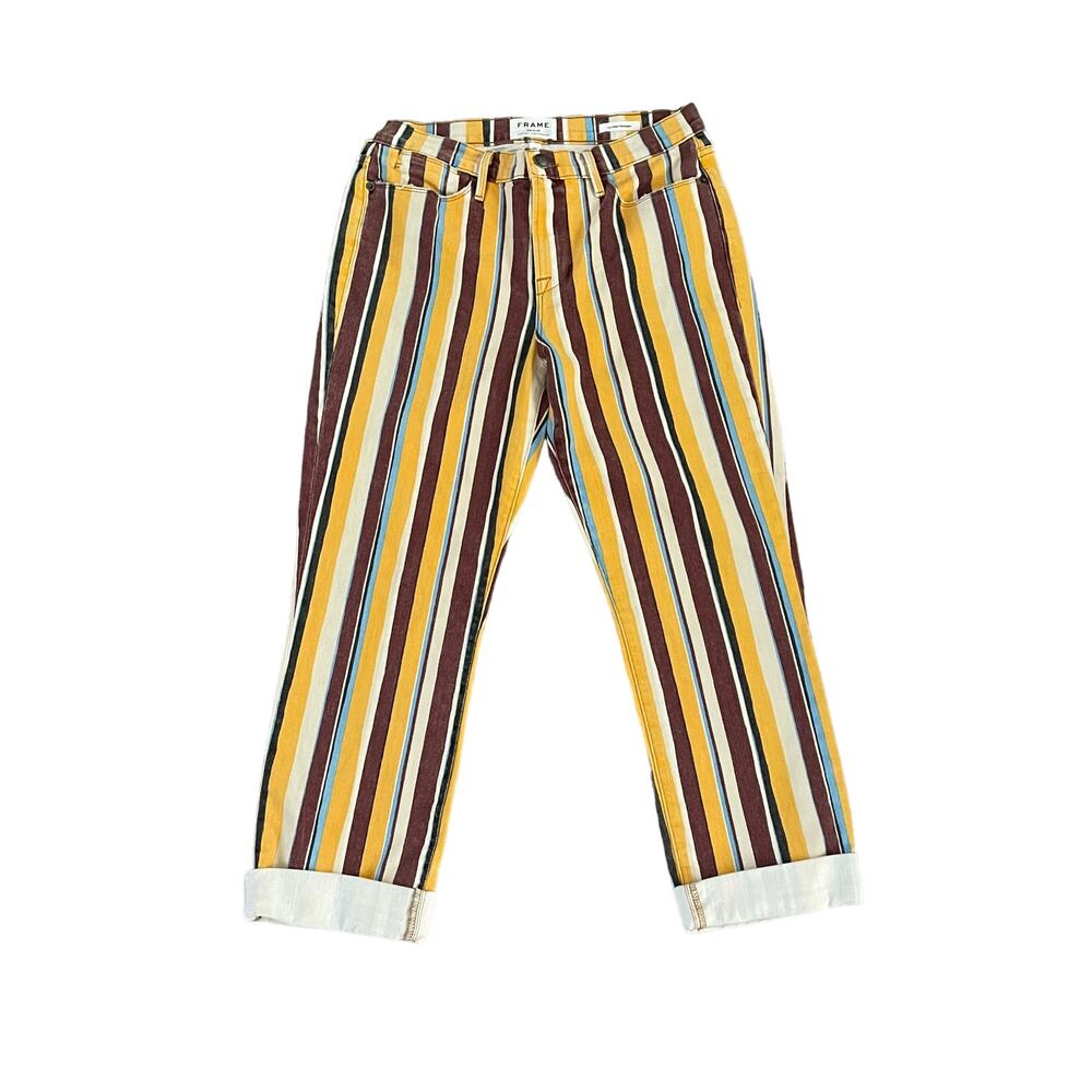Frame Denim Le High Straight Jeans Painterly Multicolor Stripe Womens Size 29